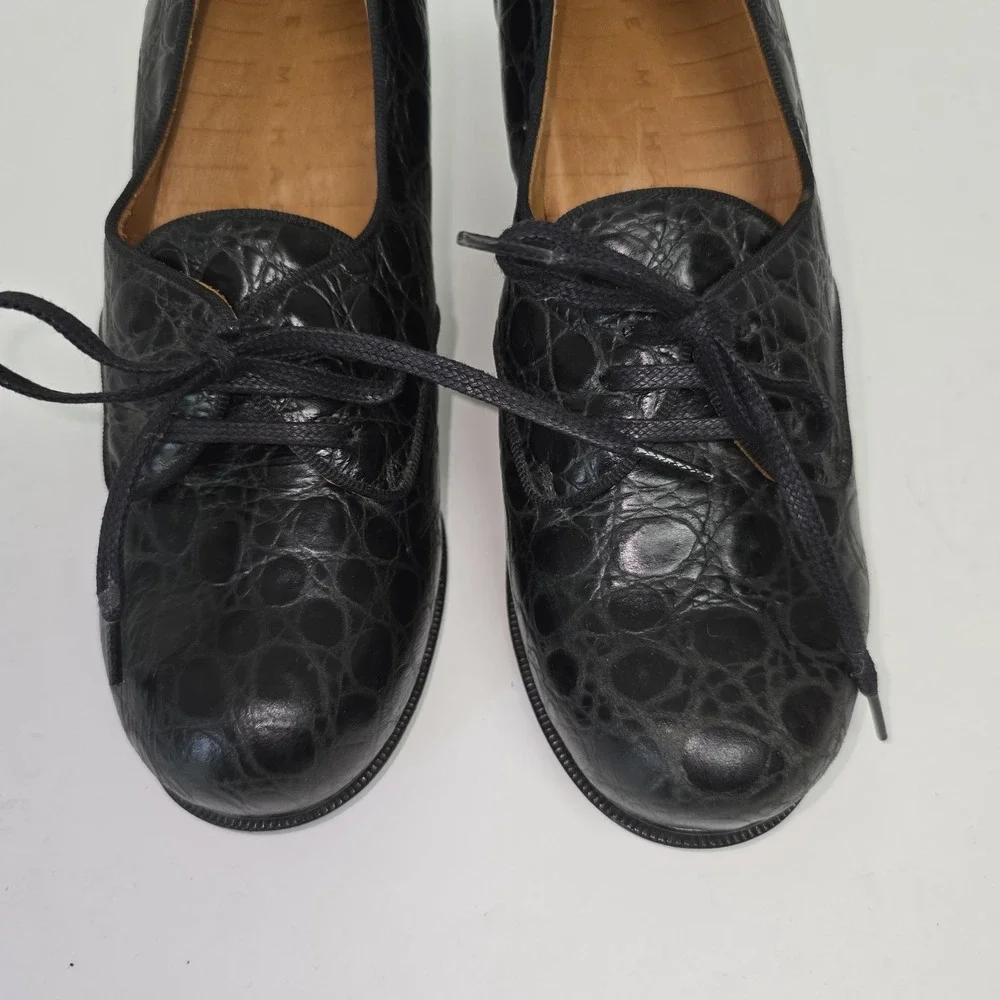 Chie Mihara Leather Oxford Shootie Heels Lace Up Size 38 8 US Crocodile Texture
